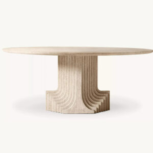 Kumusi Luxury Scandinavian Modern High Quality Hot Sell Round Beige Travertine Dining Table Set for Workshop