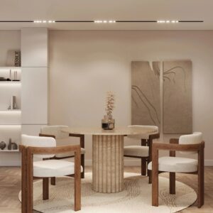 Kumusi Furniture Lorenzo Travertine Round Dining Table With Fluted Base