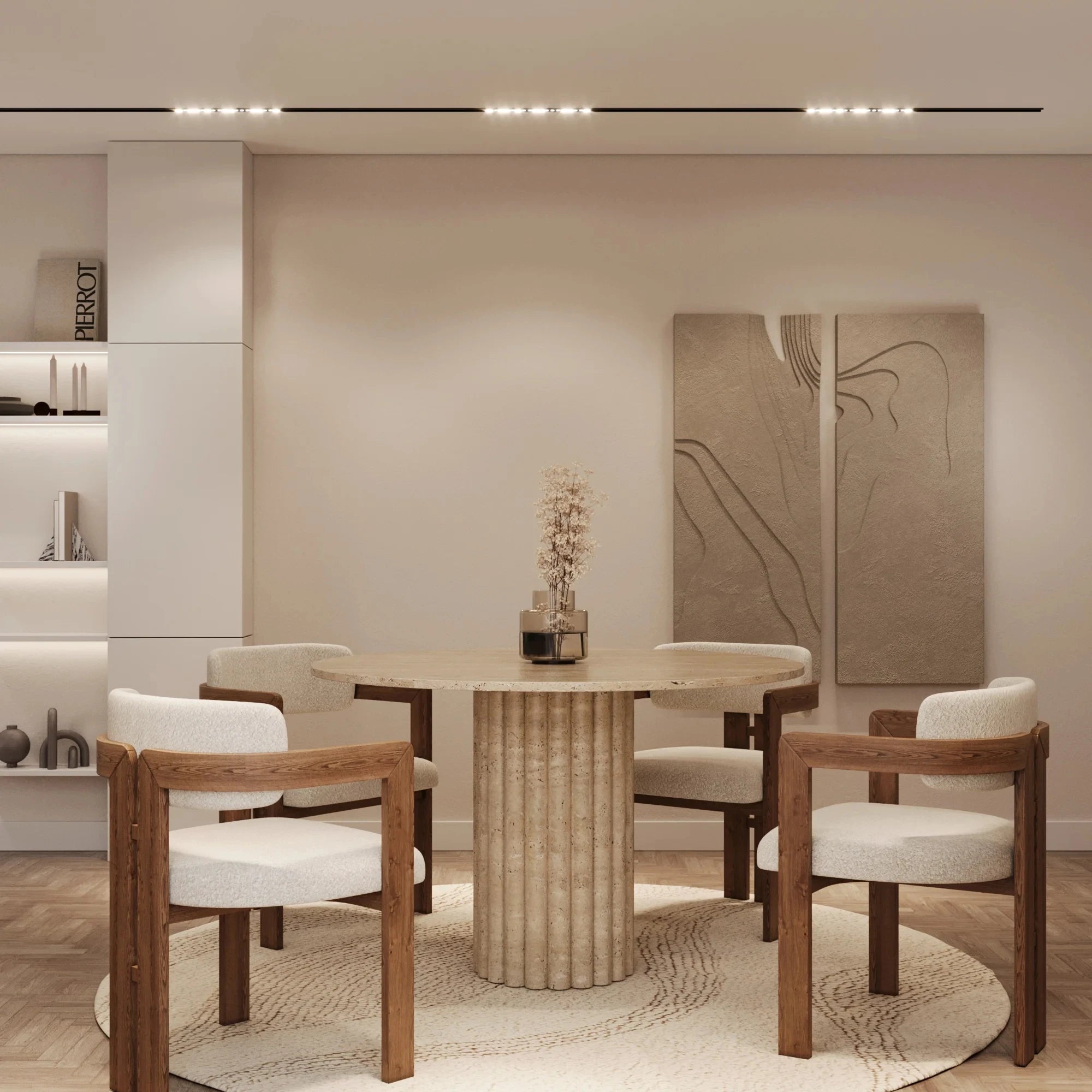 Kumusi Furniture Lorenzo Travertine Round Dining Table With Fluted Base
