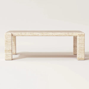 Kumusi Modern Luxury Beige Travertine Table and Chair Set Solid Stone Garden Dining Set