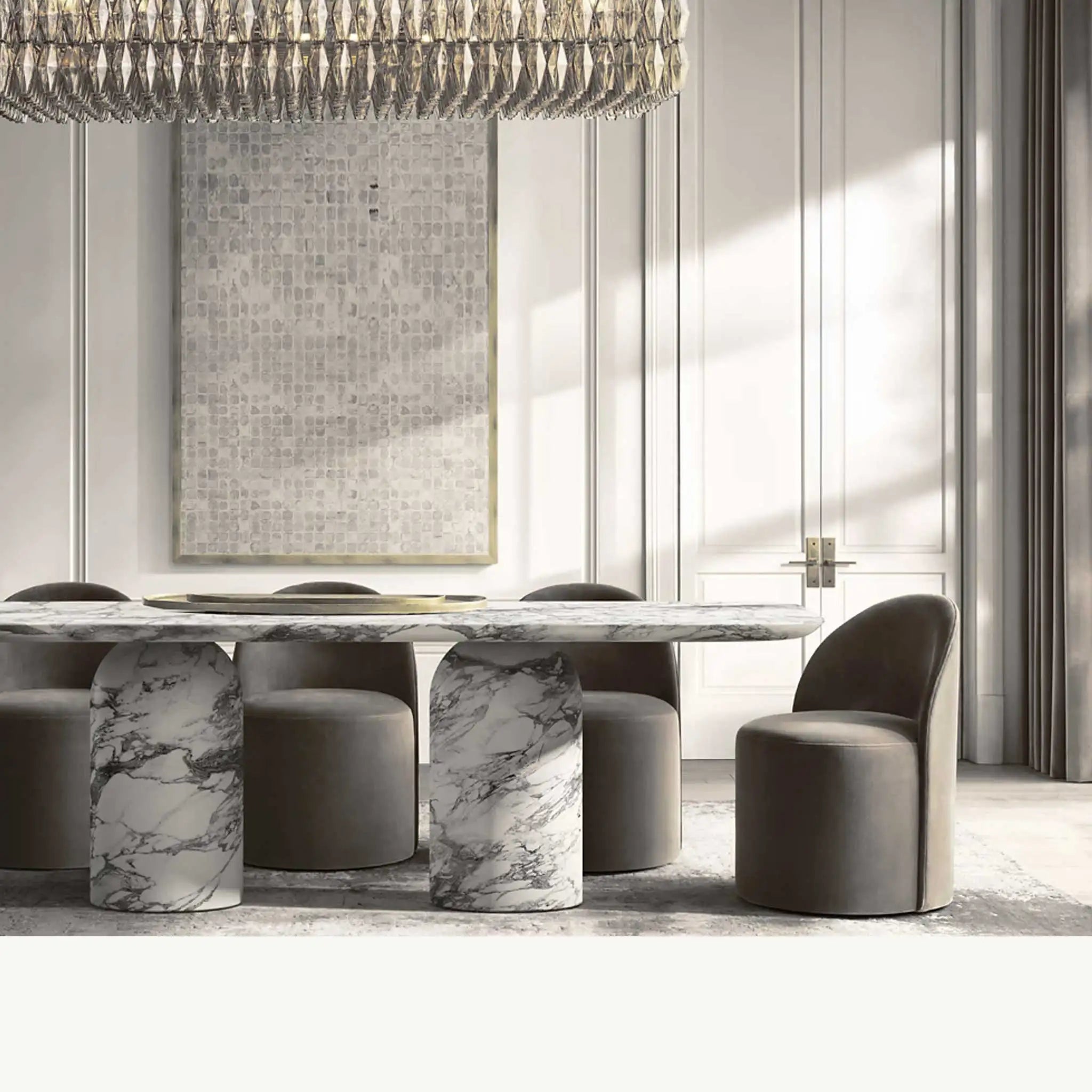 Kumusi Handcrafted Scandinavian Extendable Arabescato Marble Dining Table for Home & Workshop Use - Image 5