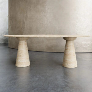 Kumusi Furniture Customization Natural Travertine Dining Room Marble Dining Table with Solid Stone Legs