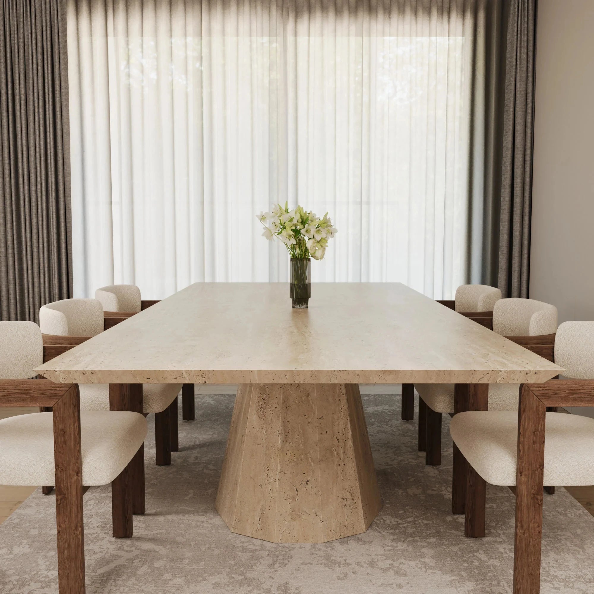 Kumusi Italian Travertine Dining Table Solid Base Long Table for Dining - Image 2