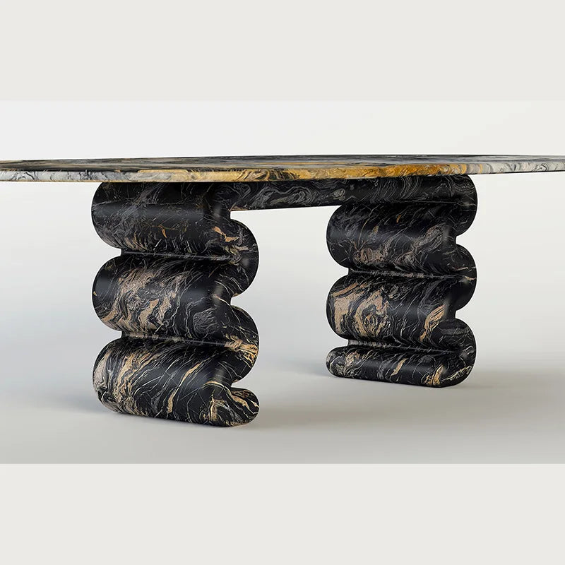 Kumusi Luxury Stone BLACK Long Dining Table - Image 2