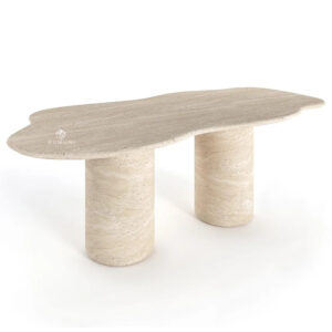 Asymmetric Travertine Table with 4 Legs Dining Table