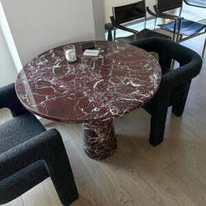 Kumusi Luxury Rosso Levanto Natural Burgundy Marble Round Dining Table