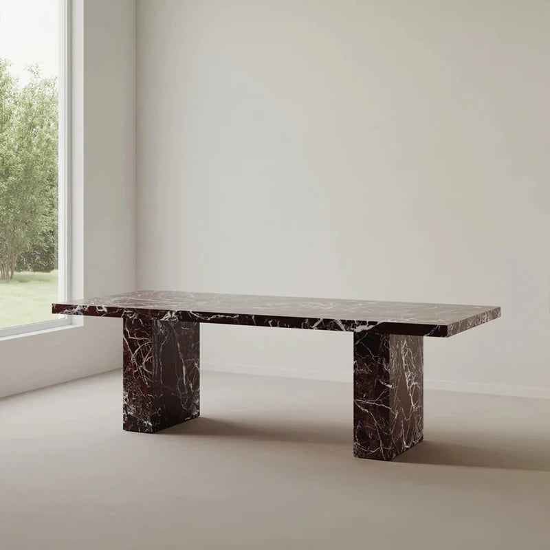 Kumusi Luxury Scandinavian Modern Rectangle Rosso Levanto Marble Dining Table with Polished Finish 8 Seater - Image 3