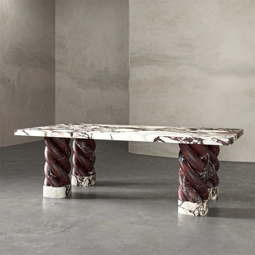 Luxury Rosso Levanto Base Marble Dining Table Set 6 Chairs Marble Dining Table - Image 2