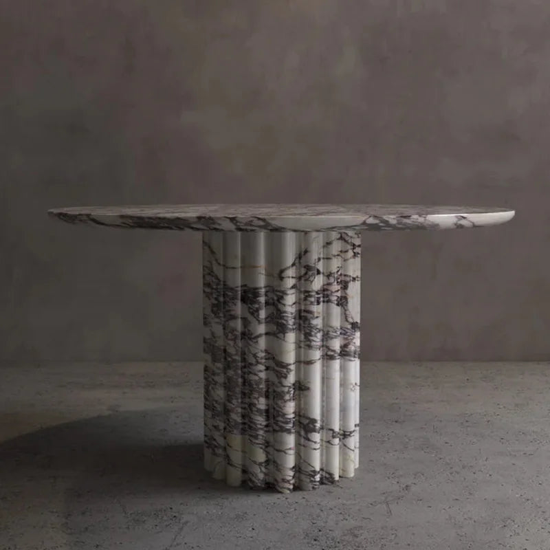 Kumusi Luxury Scandinavian Calacatta Viola Marble Extendable Round Dining Table for Home & Workshop Use