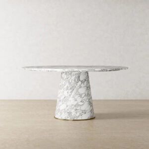 2024 New Design of Chinese Style Light Color Ink Pattern Minimalist Stone Table for Luxury Restaurant Dining Table