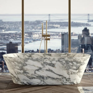 Kumusi Furniture European Style Luxury Solid Surface Marble Bath Tub Natura Marble Arabescato Bathtub for Hotel