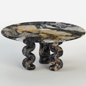 Kumusi Luxury Stone BLACK Round Dining Table