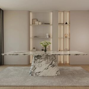 Kumusi Furniture Altura Italian Arabescato White Scandinavian Design Extendable Dining Table for Workshop Use