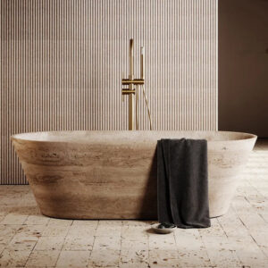 Kumusi Furniture Contemporary Natural Travertine Soaking Bathtub with Drainer