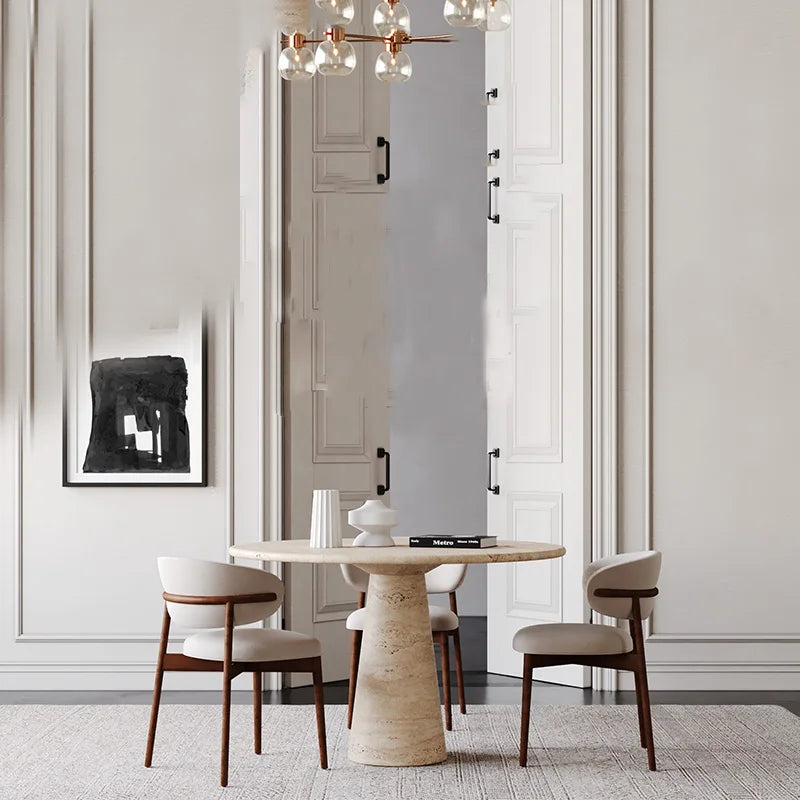 Kumusi Luxury Nordic Matt Finish Beige Marble Travertine Dining Table for Living Room and Outdoor Use - Image 5