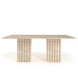 Travertine  Cube Column Leg Dining Table