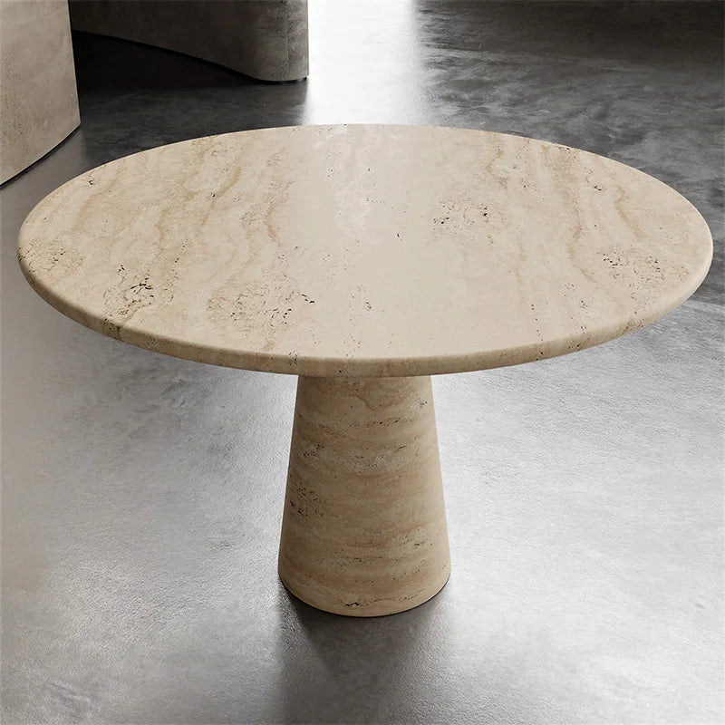 Kumusi Luxury Nordic Matt Finish Beige Marble Travertine Dining Table for Living Room and Outdoor Use - Image 3