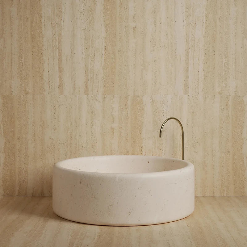 Kumusi Furniture Natural Marble Bathtub Creative Light Luxury Adult Style Grey Travertine New Bathtub - Image 10