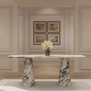 Kumusi Furniture Lucas Italian Arabescato Curved Rectangle Dining Table