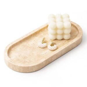 Italy Natural  Beige Travertine Stone Tray for Jewelry, Candles, Perfume, Trinket, Marble Oval Home Decor Vanity Trays