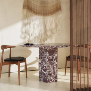 Kumusi Furniture Natural Marble Rosso Levanto Extendable Dining Table for Home & Workshop Use
