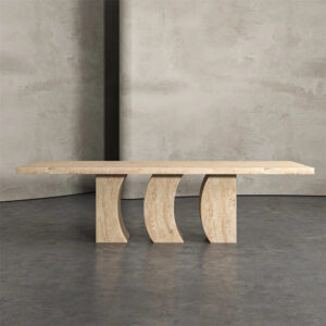 Customized Natural Beige Travertine Dining Table Stone Furniture Modern Scandinavian Design Dining Room Furniture