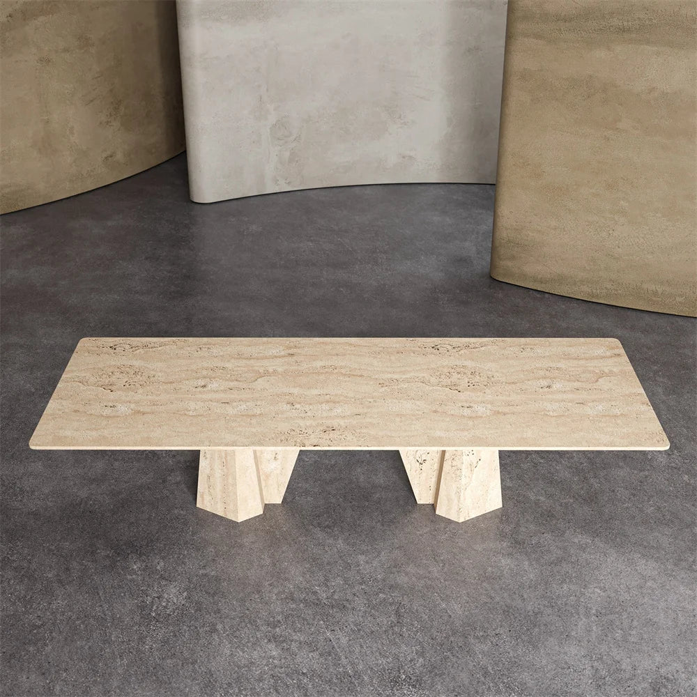 Modern Scandinavian Rectangle Marble Top Solid Stone Base Dining Table for Dining Room and Workshop 8-Seater - Image 3