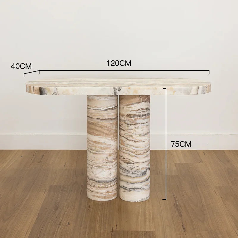 KUMUSI FURNITURE Wabi-Sabi Cream Marble Solid Base Living Room Console Table - Image 5