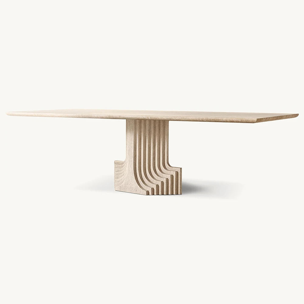 Kumusi Beige Travertine Table for Dining Stone Dining Table - Image 2