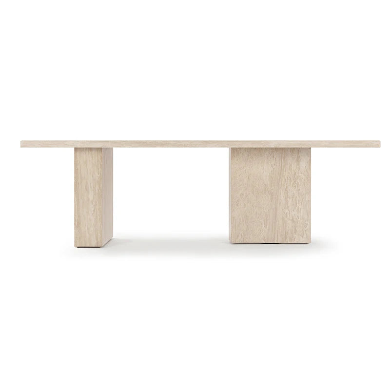 Beige Wood Grain Natural Marble Long Dining Table for Dining With Multiple People - Image 3