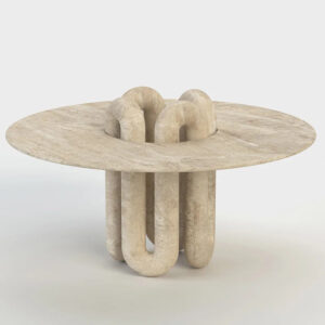 Kumusi Beige Travertine Dining Room Furniture Pipe Shape Designer Modern Round Dinning Table