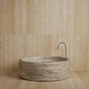 Kumusi Furniture Natural Marble Bathtub Creative Light Luxury Adult Style Grey Travertine New Bathtub