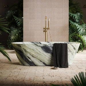 Kumusi Contemporary Soaking Bathtub with Drainer Eco-Friendly Natural Marble for Hotel & Apartment Indoor Use