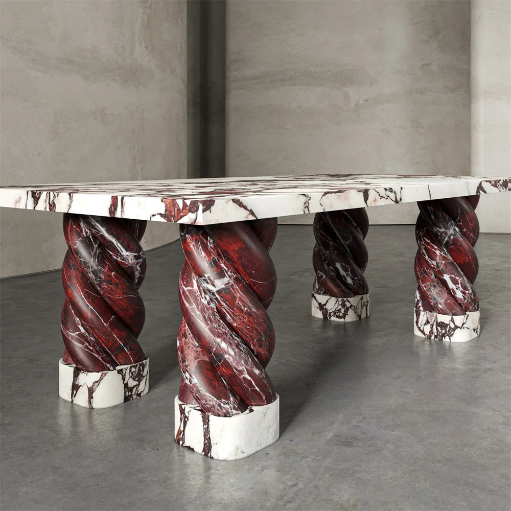 Luxury Rosso Levanto Base Marble Dining Table Set 6 Chairs Marble Dining Table - Image 3
