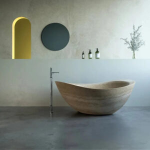 Kumusi Furniture Natural Travertine Stone Beige Bathtub for Hotel Apartment Indoor Use