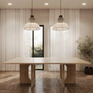Kumusi Modern Dining Room Furniture Handcrafted Solid Stone With Cream Color Dining Table