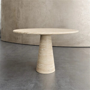 Kumusi Luxury Nordic Matt Finish Beige Marble Travertine Dining Table for Living Room and Outdoor Use
