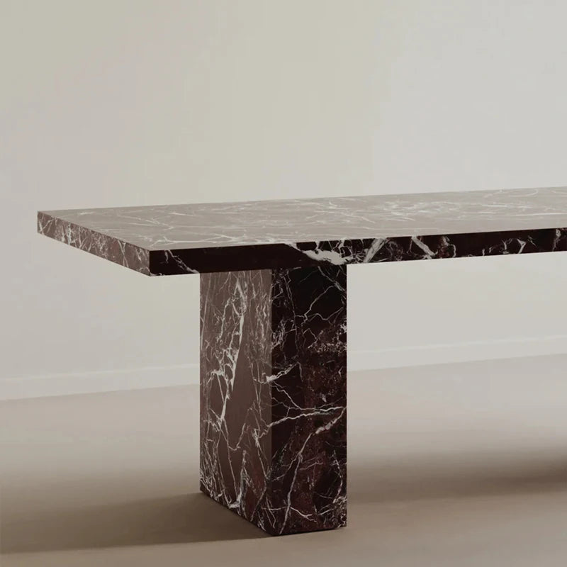 Kumusi Luxury Scandinavian Modern Rectangle Rosso Levanto Marble Dining Table with Polished Finish 8 Seater - Image 5