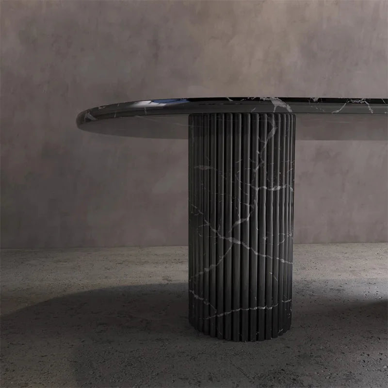 Kumusi New Arrival Luxury White Black Marble Top Dining Table Chairs Modern Scandinavian Design Extendable Dining Room Furniture - Image 4