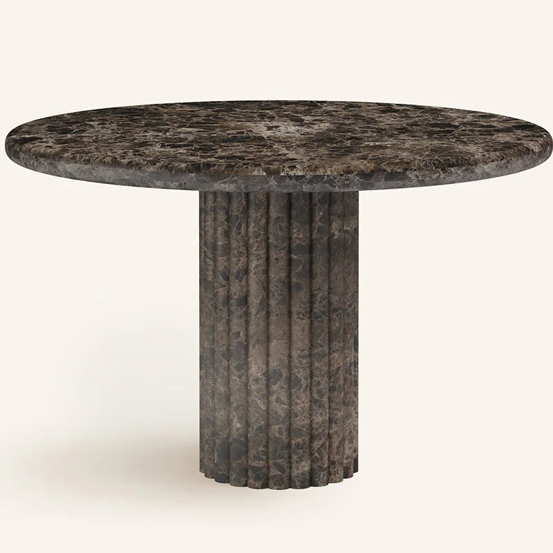 Modern Simple Dark Coffee Patterned Marble Marble Round Dining Table