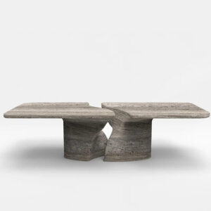 Kumusi Grey Travertine Dining Table Natural Solid Stone Furniture Custom Luxury Kitchen Table