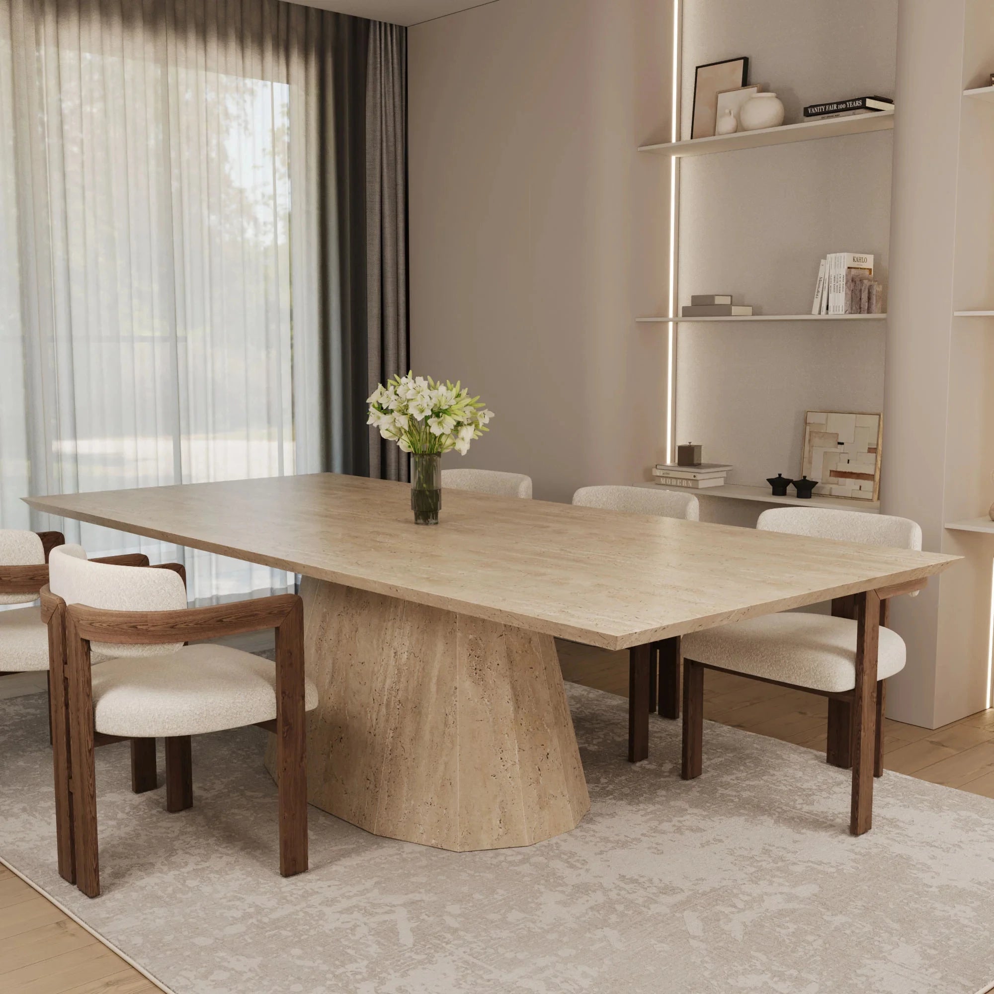 Kumusi Italian Travertine Dining Table Solid Base Long Table for Dining - Image 3