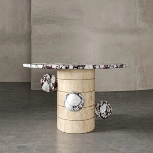 Kumusi Design Modern Scandinavian Design 48 Round Marble Top Cream Stone Solid Dining Table for Dining Room Furniture