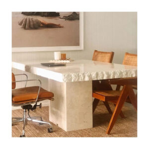 Wabi-sabifeng Natural Travertine Stone Dining Table High-end Design Rectangular Broken Marble Restaurant Table