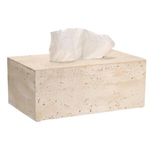 Rectangular Tissue Box Cover Natural Travertine Tissue Cover with Pads,Heavy Duty Stone Tis Tray