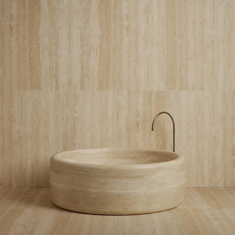 Kumusi Furniture Natural Marble Bathtub Creative Light Luxury Adult Style Grey Travertine New Bathtub - Image 3