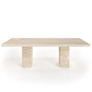 Rectangular Travertine Dining Table Made With Stone Square Base