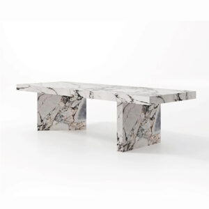 Rectangle Beige Travertine and Elephant White Marble Dining Table Scandinavian Modern Design Dining Room Furniture