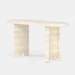 Kumusi Beige Marble Natural Stone Console Table with Wabi-Sabi Design Modern Appearance for Living Room