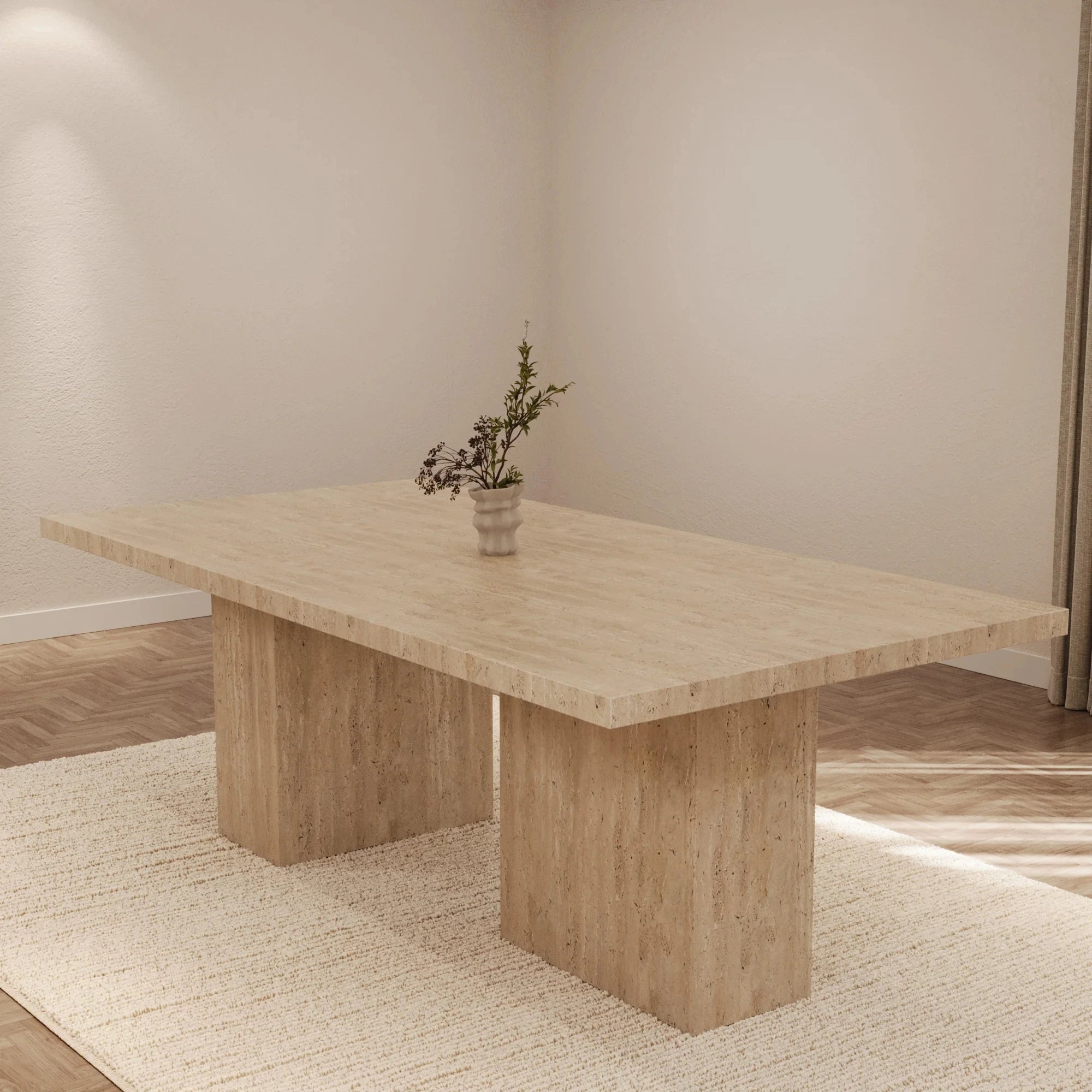 Kumusi Furniture Natural Stone Beige Travertine Dining Table for Indoor Living Room Kitchen Rectangle Marble Table - Image 3